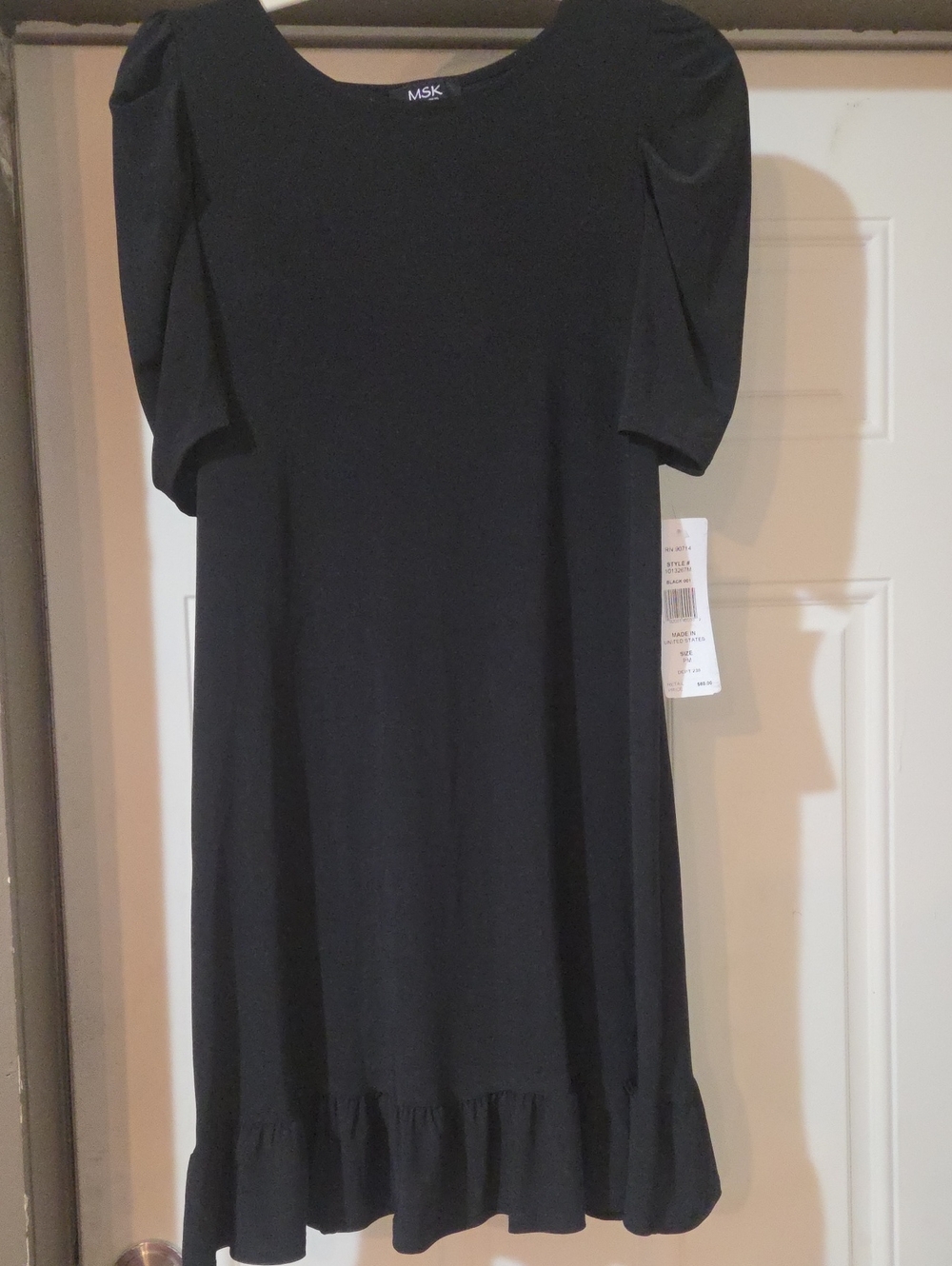 MSK Black Puff Sleeve Ruffle-Hem Mini Dress